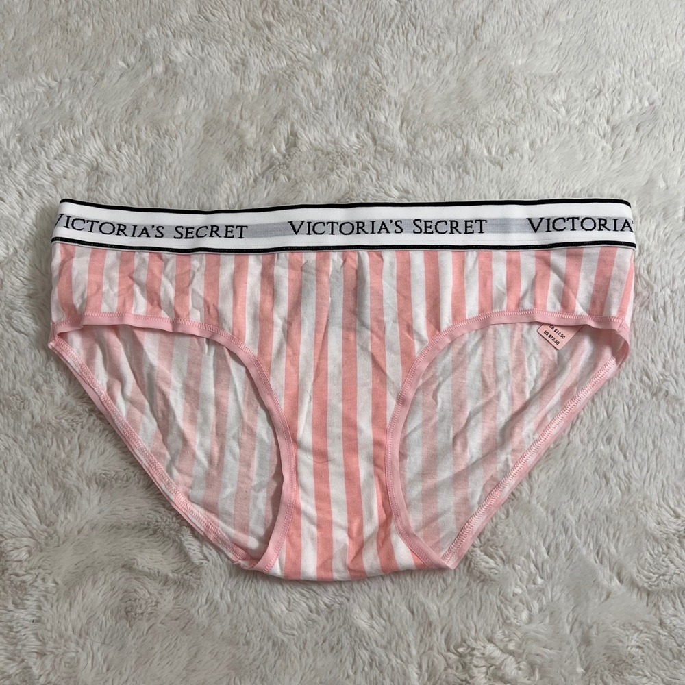 Victoria's Secret Pink White Striped Logo Waistband Hiphugger Panties M 11246350